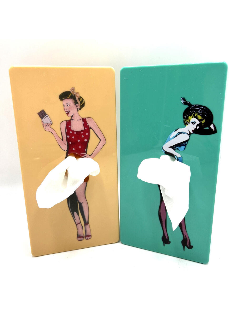 Pin-Up Girl1950s Retro-Style Flying Skirt Tissue Kleenex Box Dispensers Lot of 2
